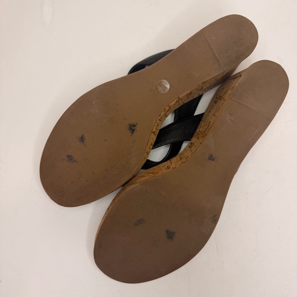 Tory Burch Thora Cork Wedge Thong Sandals Black Leather Logo Size 9 - Picture 8 of 9